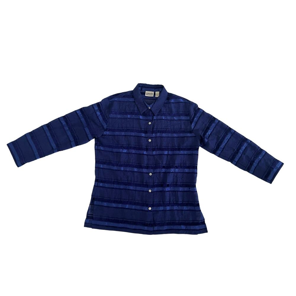 Chicos Design Royal Blue Striped Button Down Shirt Womens Size 2 Y2K